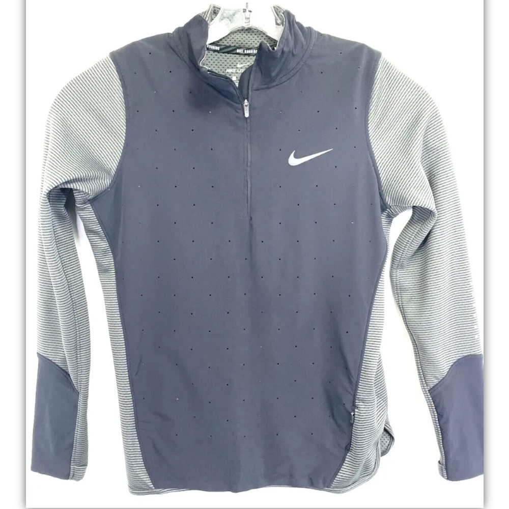Nike Running Areoreact Womens Large Black/Grey 1/4 Zip up Activewear Shirt (S36)